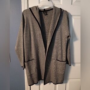 Adrienne Vittadini Black and White Knit Hooded Cardigan